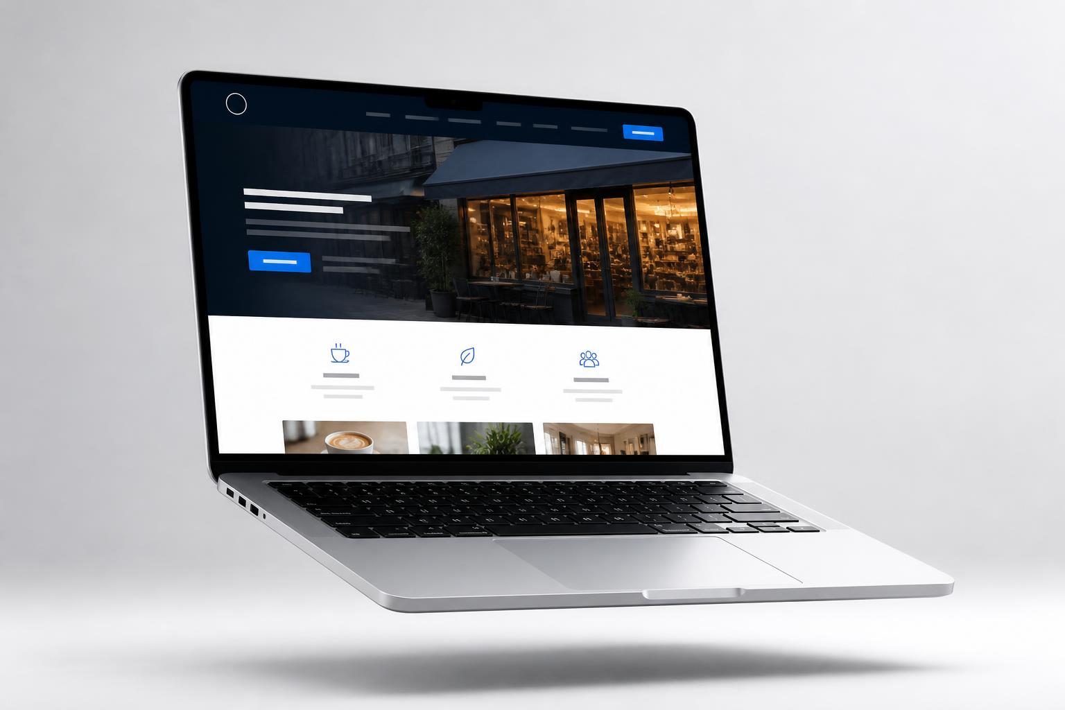 Site profissional exibido em notebook